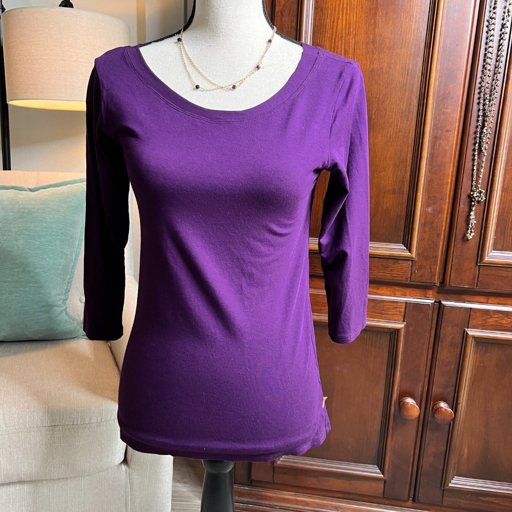 MOOVment Design 3/4 Sleeve Top Bamboo Royal Purple Amethyst